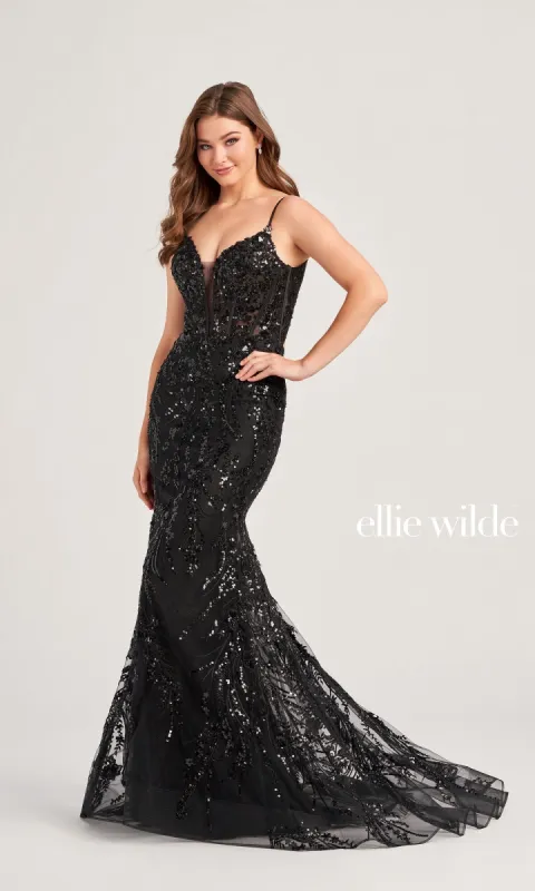 Long Black Sequin Ellie Wilde Prom Dress EW35039 made by ellie wilde