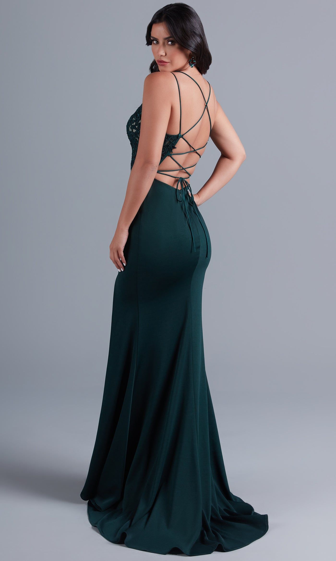 V-Neck Lace-Bodice Long Tight Prom Dress by PromGirl sold by PromGirl product image thumbnail 2