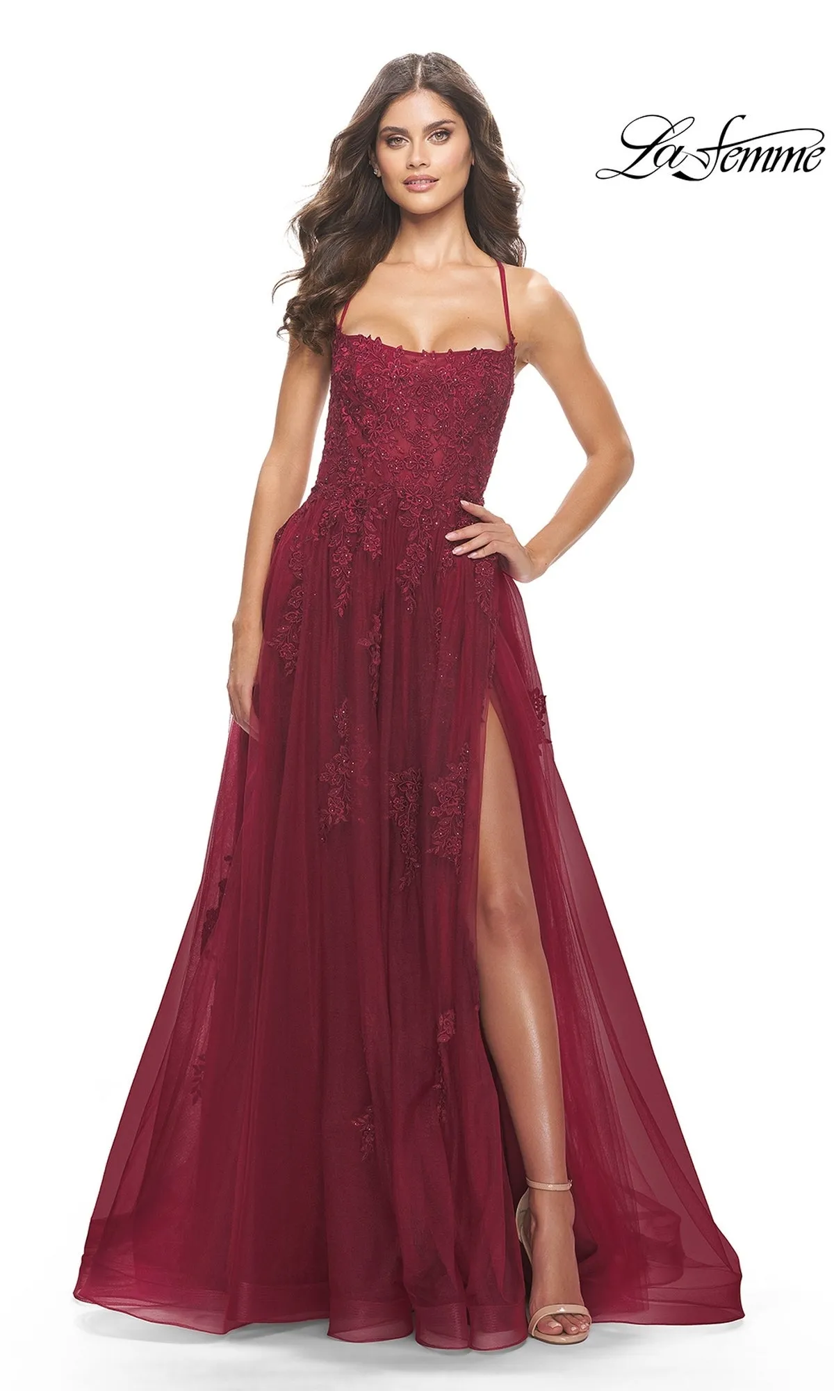 La Femme Long A-Line Lace Prom Ball Gown 31135 sold by PromGirl product image thumbnail 3