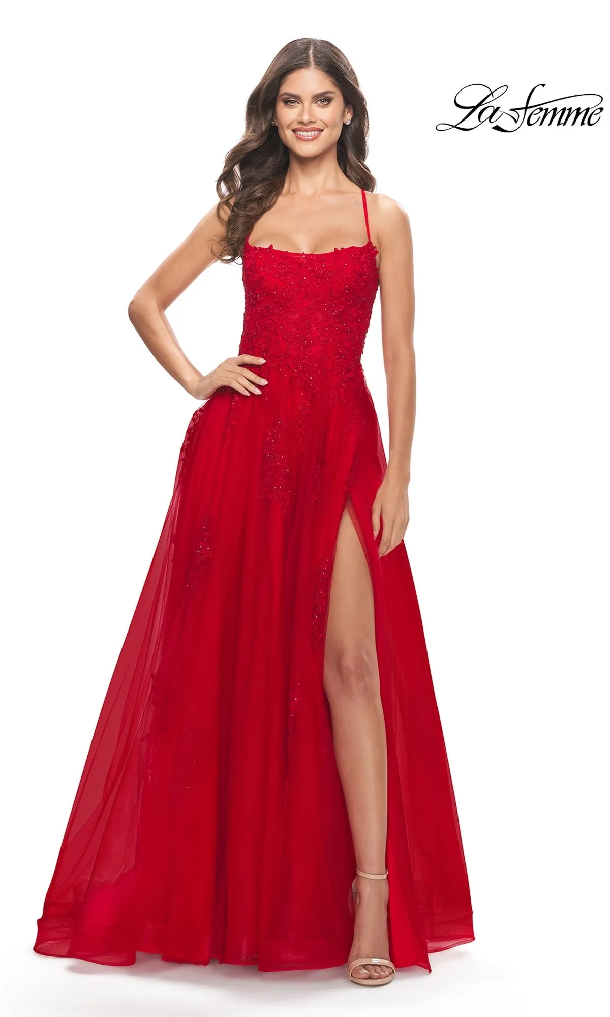 La Femme Long A-Line Lace Prom Ball Gown 31135 sold by PromGirl product image thumbnail 4