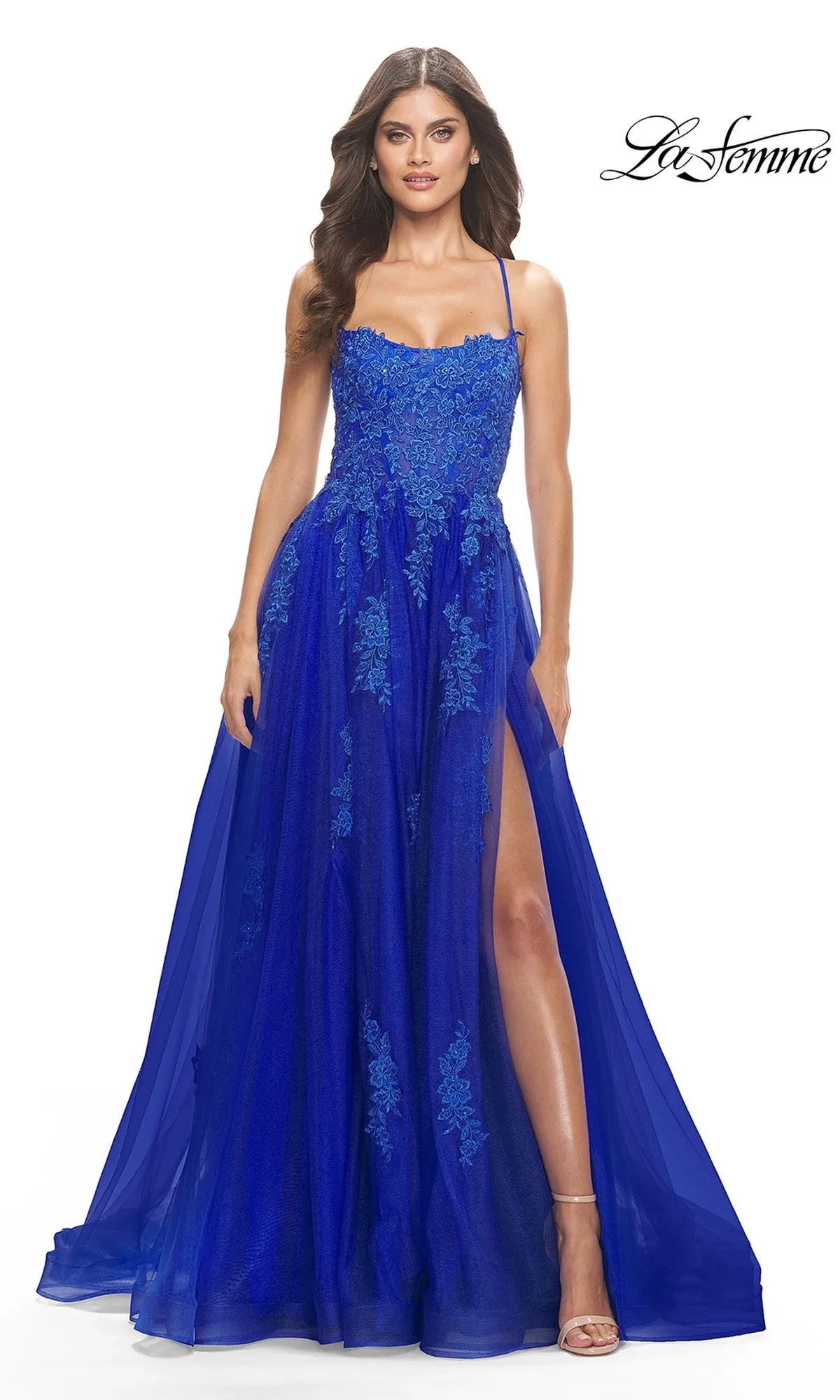 La Femme Long A-Line Lace Prom Ball Gown 31135 sold by PromGirl