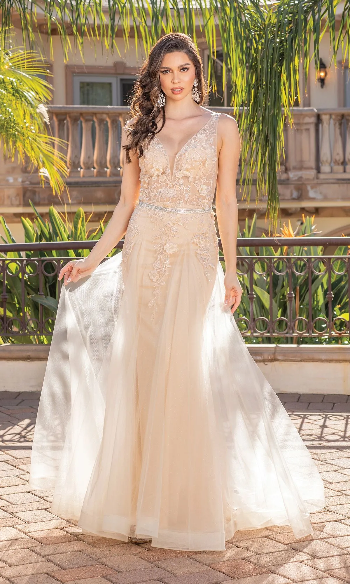 V-Neck Prom Ball Gown with Sheer Bodice sold by PromGirl product image thumbnail 3