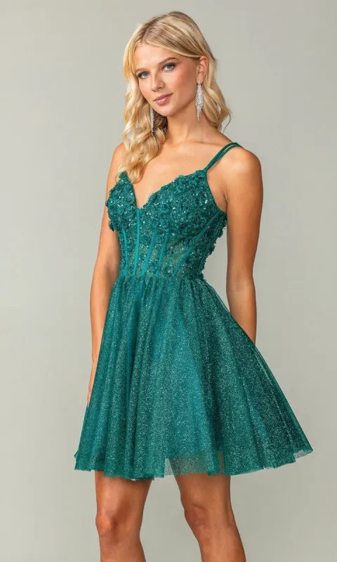 Fit-and-Flare Corset Glitter Homecoming Dress 3342 sold by PromGirl