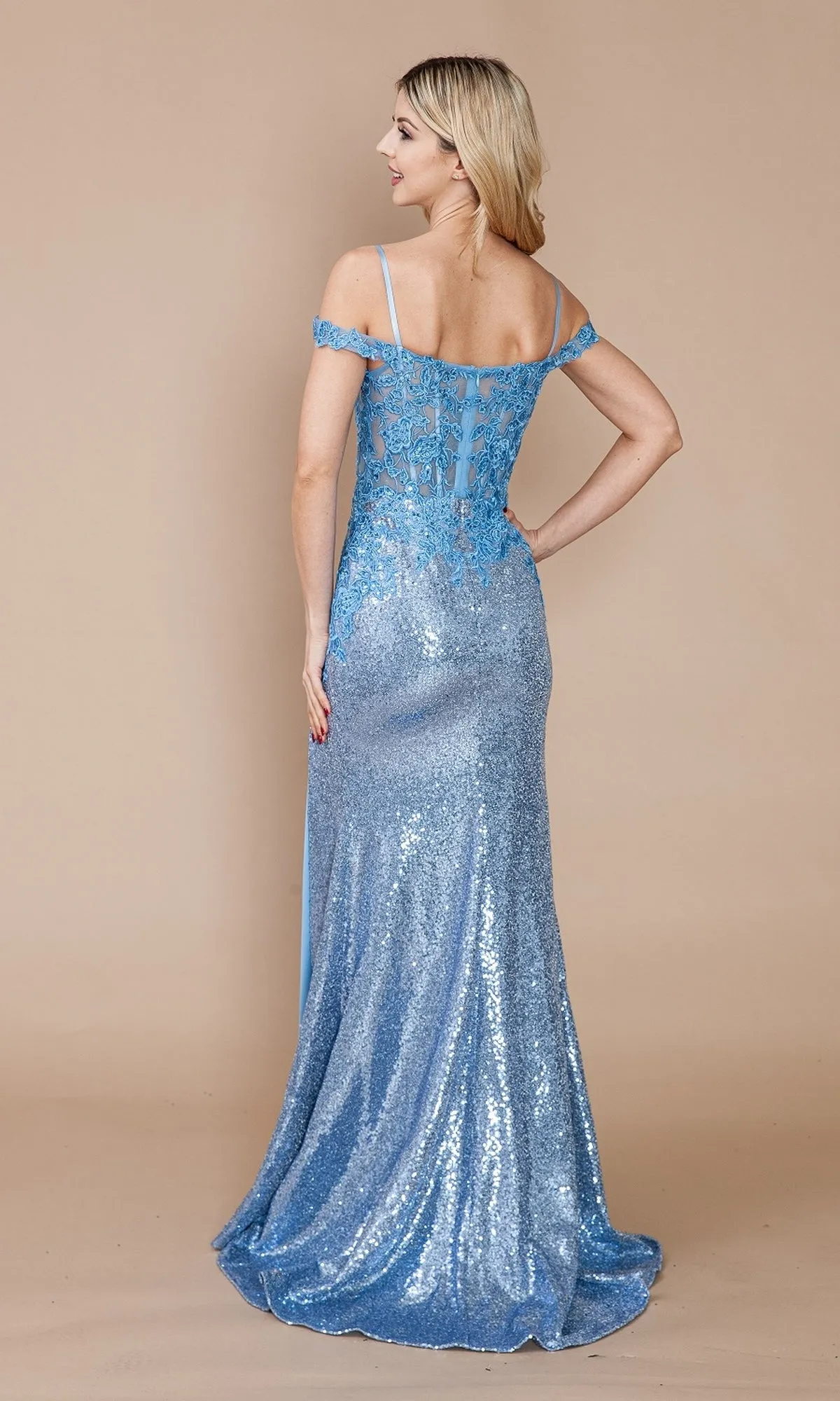 Sheer-Corset Long Sequin Prom Dress: Poly USA 9398 sold by PromGirl product image thumbnail 2