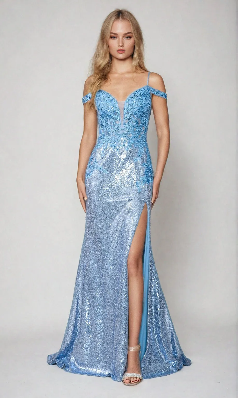 Sheer-Corset Long Sequin Prom Dress: Poly USA 9398 sold by PromGirl