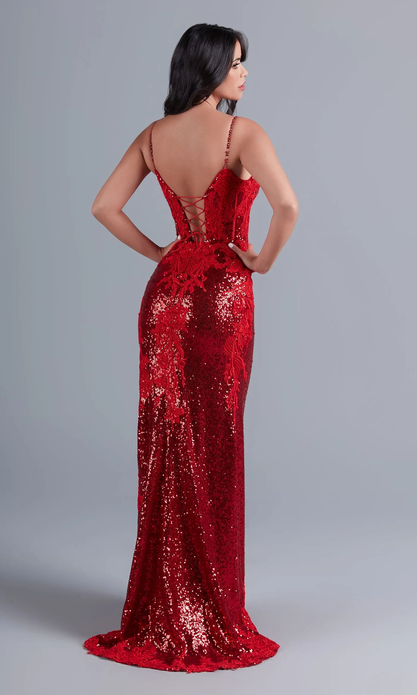 PromGirl Sparkly Bright Red Sequin Long Prom Dress sold by PromGirl product image thumbnail 2