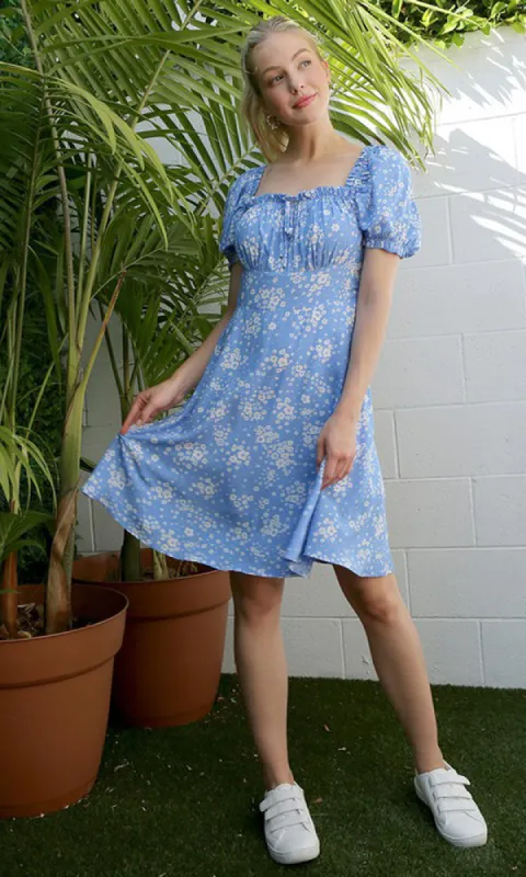 Blue Floral Short-Sleeve Casual Dress FGDR22L06 sold by PromGirl