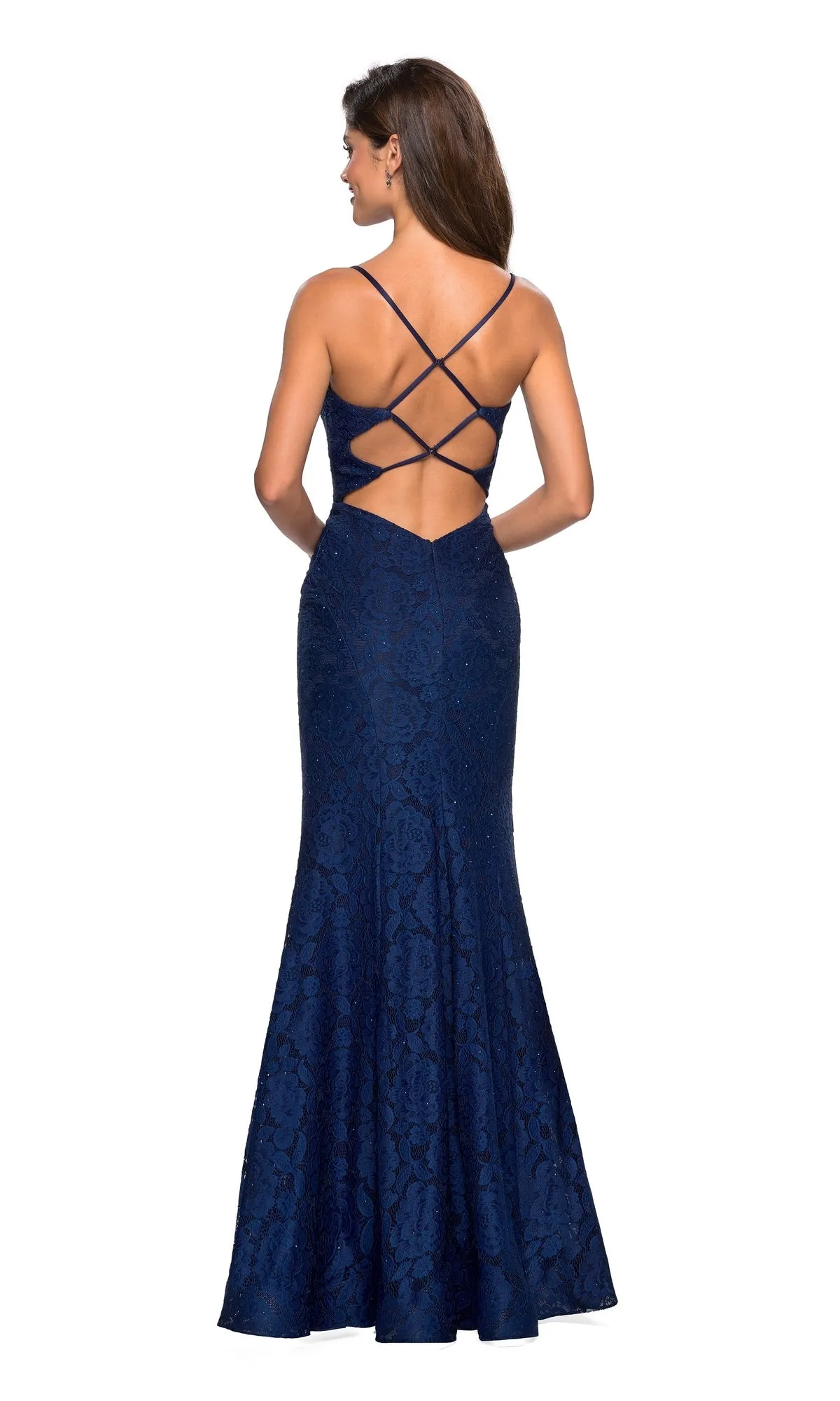 Strappy Open-Back Lace Prom Dress: La Femme 27565 sold by PromGirl product image thumbnail 2
