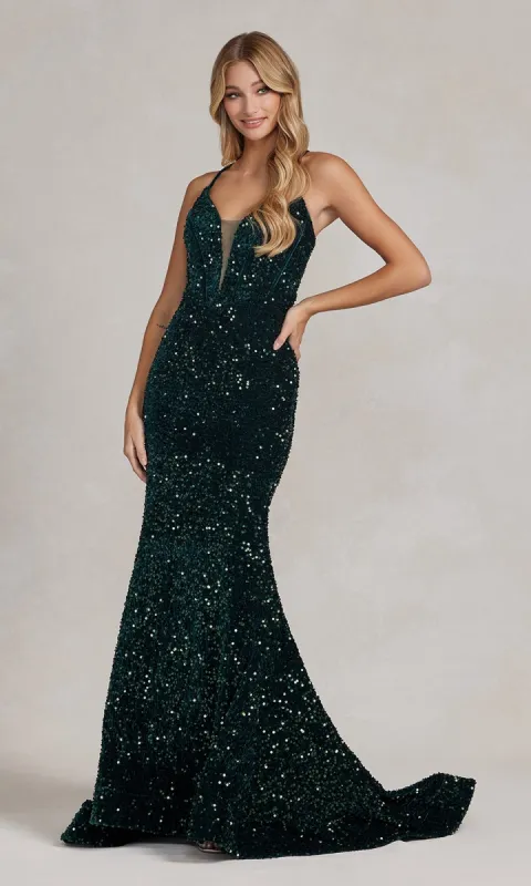 Long Sequin Prom Dress with Lace-Up Back sold by PromGirl