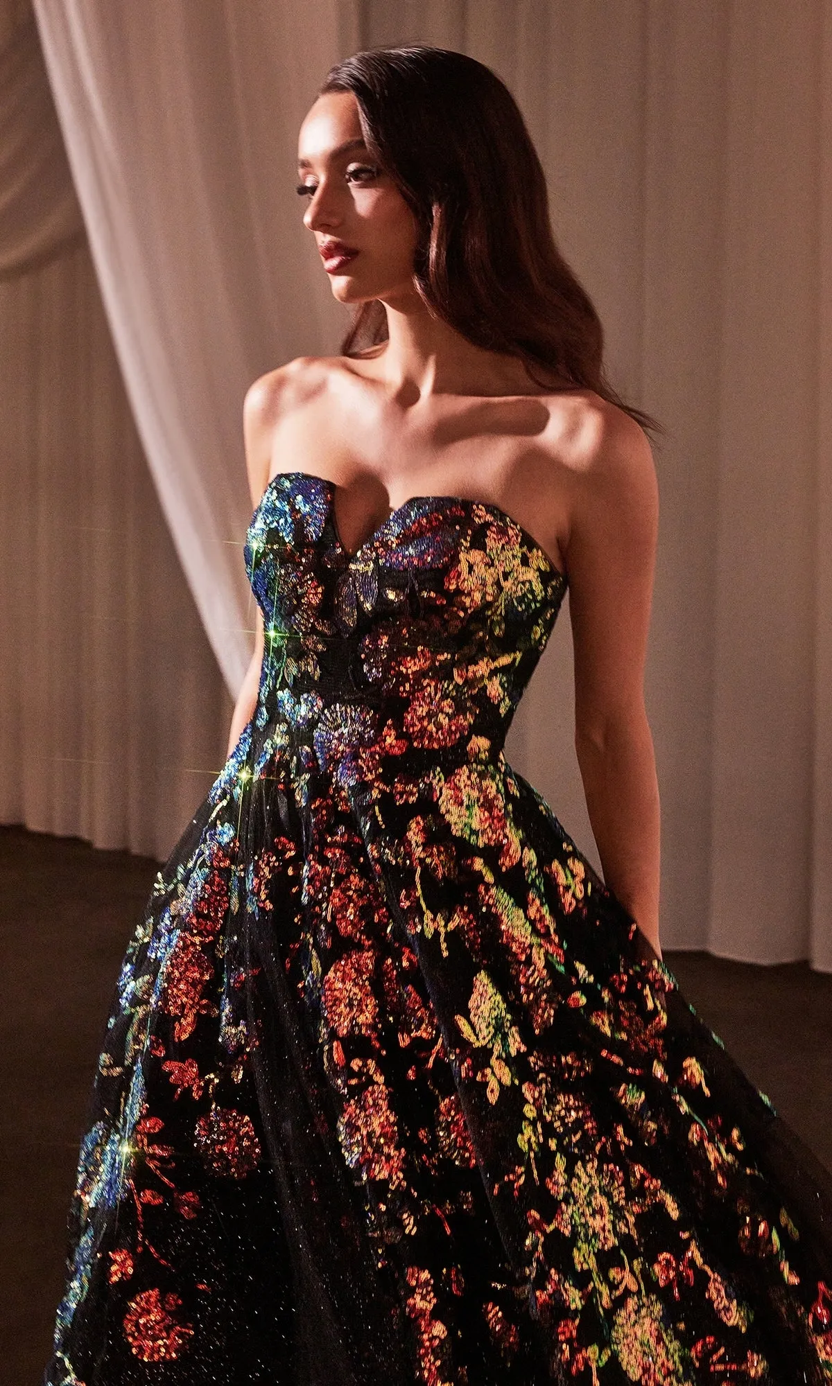Strapless Sequin Prom Ball Gown: Ladivine CR380 sold by PromGirl product image thumbnail 4