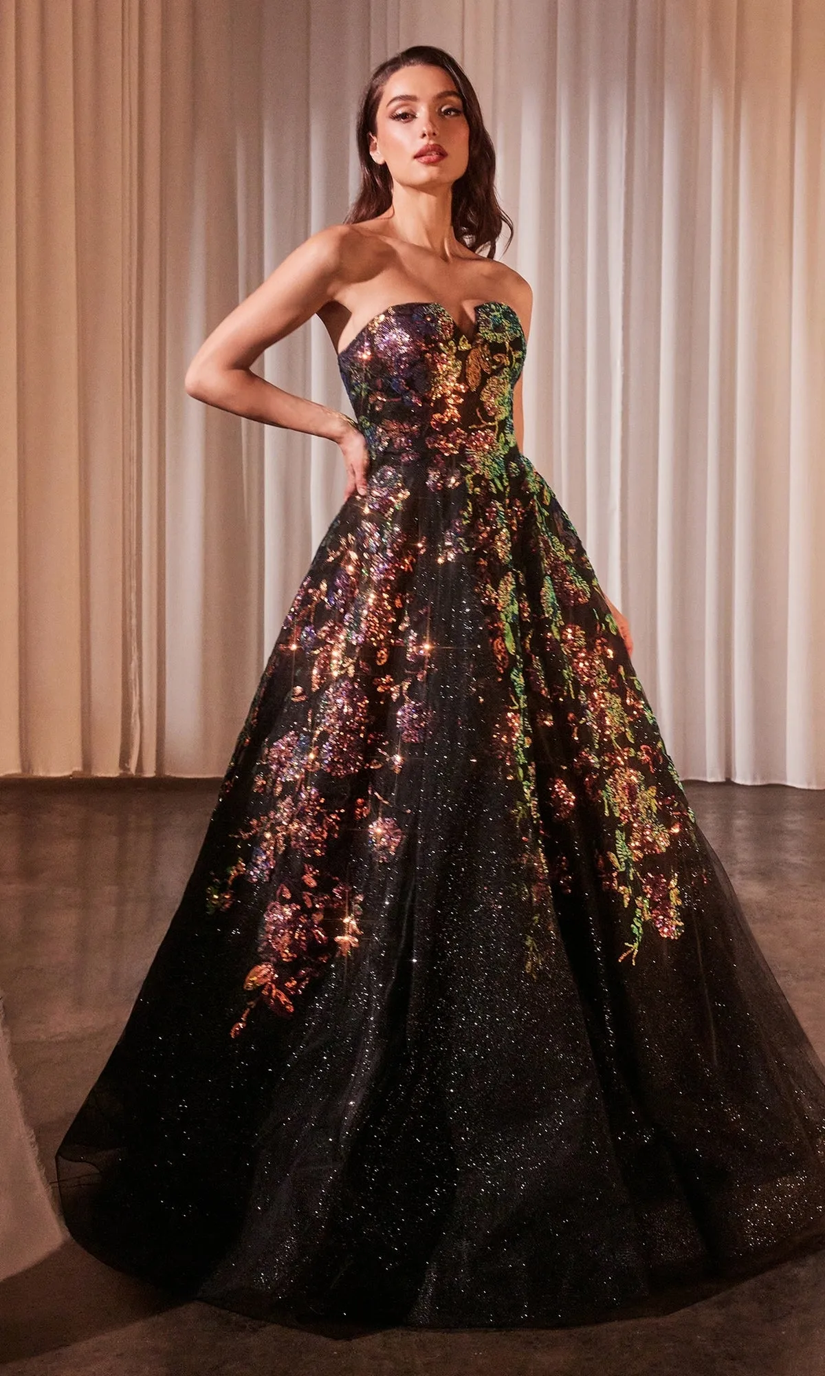 Strapless Sequin Prom Ball Gown: Ladivine CR380 sold by PromGirl product image thumbnail 3