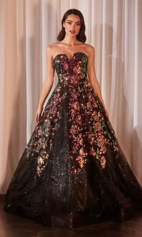 Strapless Sequin Prom Ball Gown: Ladivine CR380 sold by PromGirl