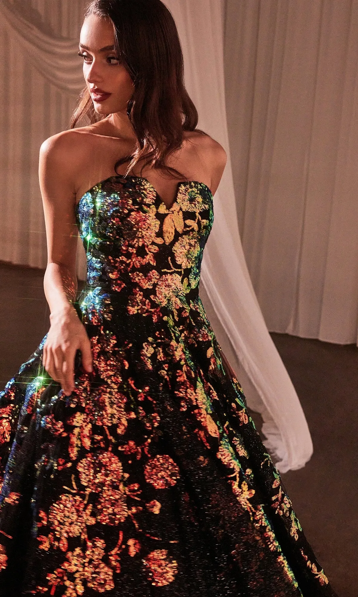 Strapless Sequin Prom Ball Gown: Ladivine CR380 sold by PromGirl product image thumbnail 5