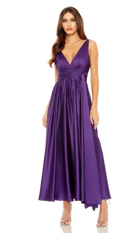 Purple Midi Wedding-Guest Dress: Mac Duggal 56035 sold by PromGirl