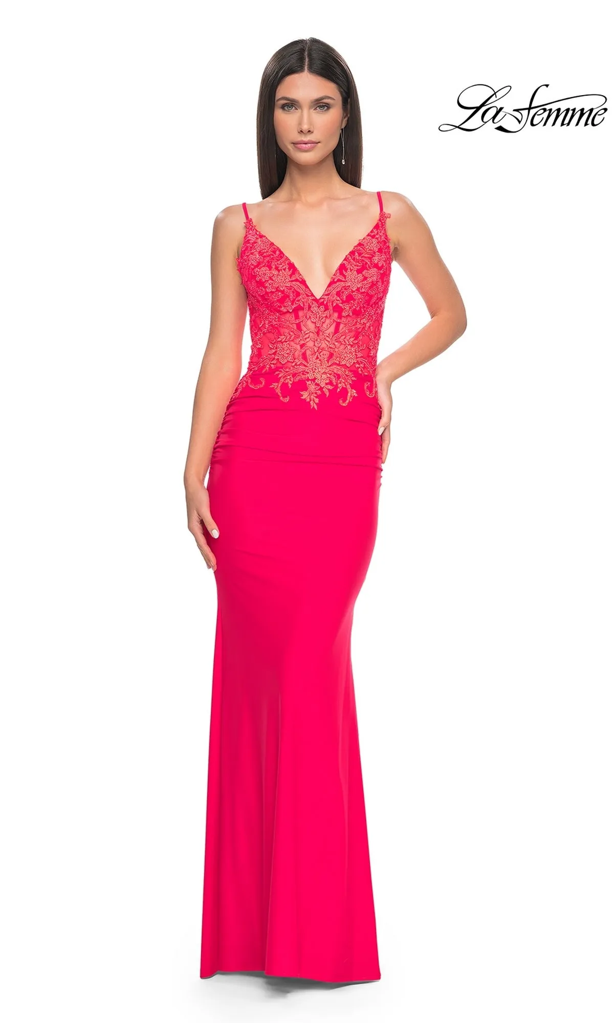 La Femme Sheer-Waist Long V-Neck Prom Dress 31128 sold by PromGirl product image thumbnail 3