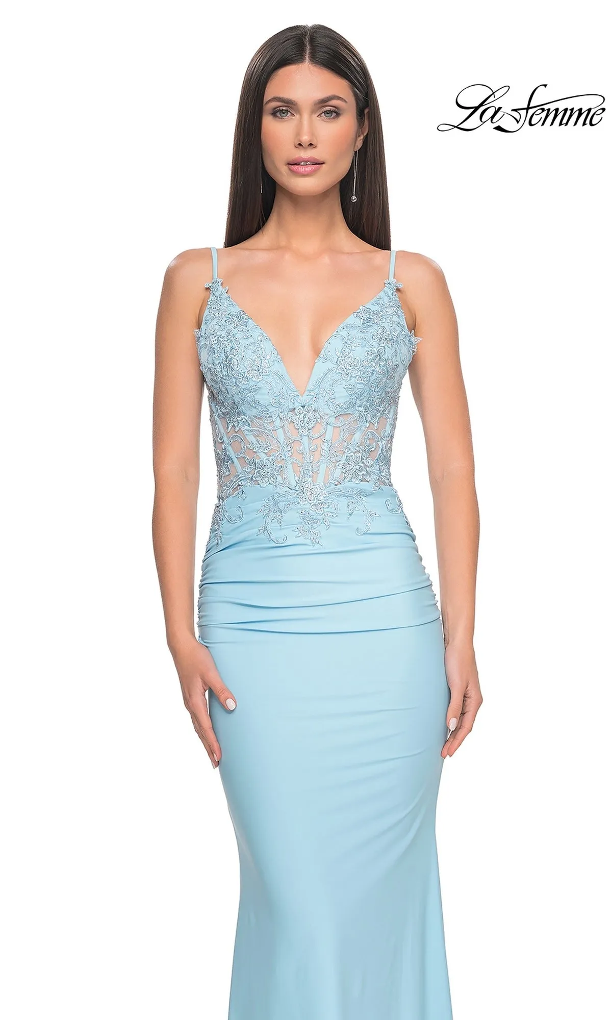 La Femme Sheer-Waist Long V-Neck Prom Dress 31128 sold by PromGirl product image thumbnail 4