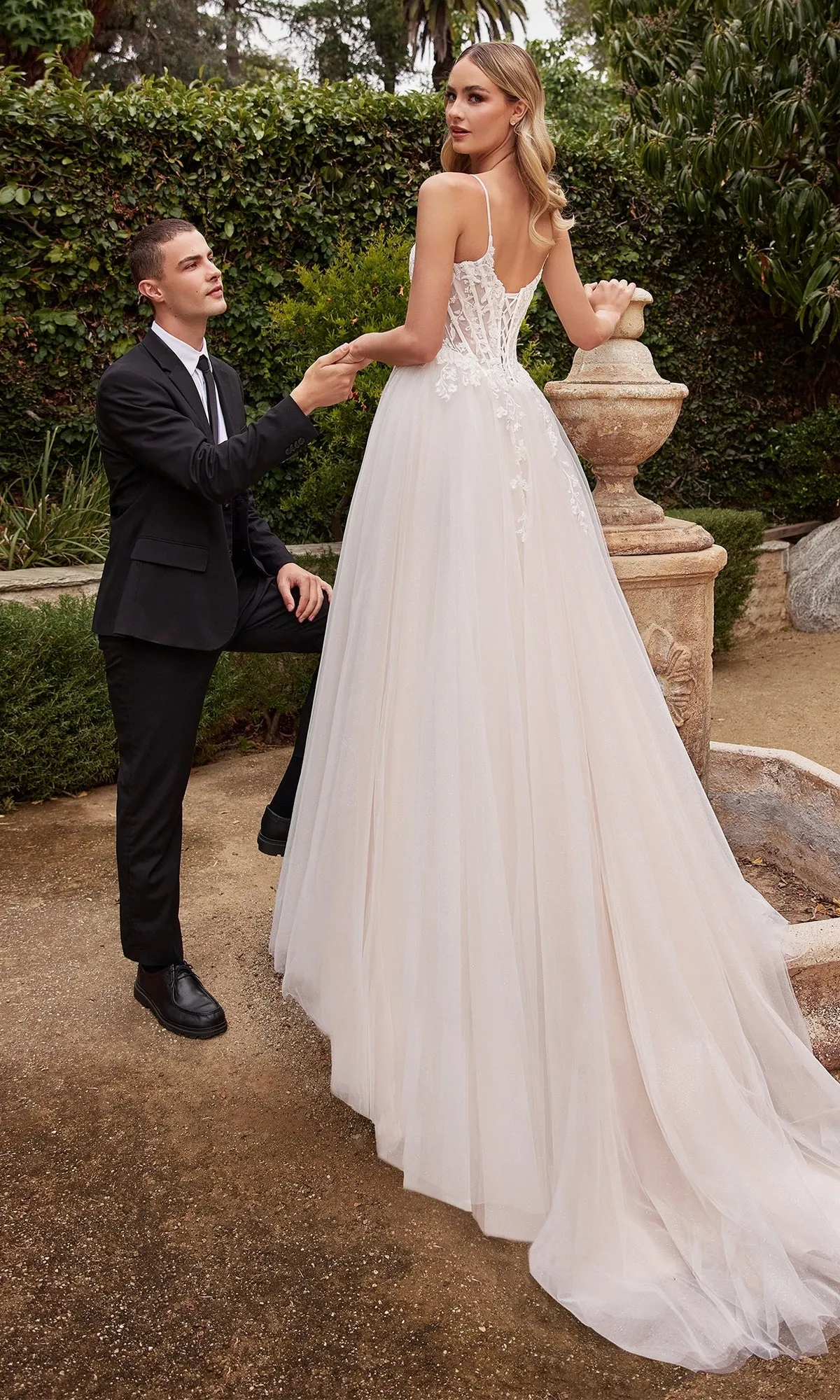 Embroidered-Corset White Wedding Dress CD854W sold by PromGirl product image thumbnail 2