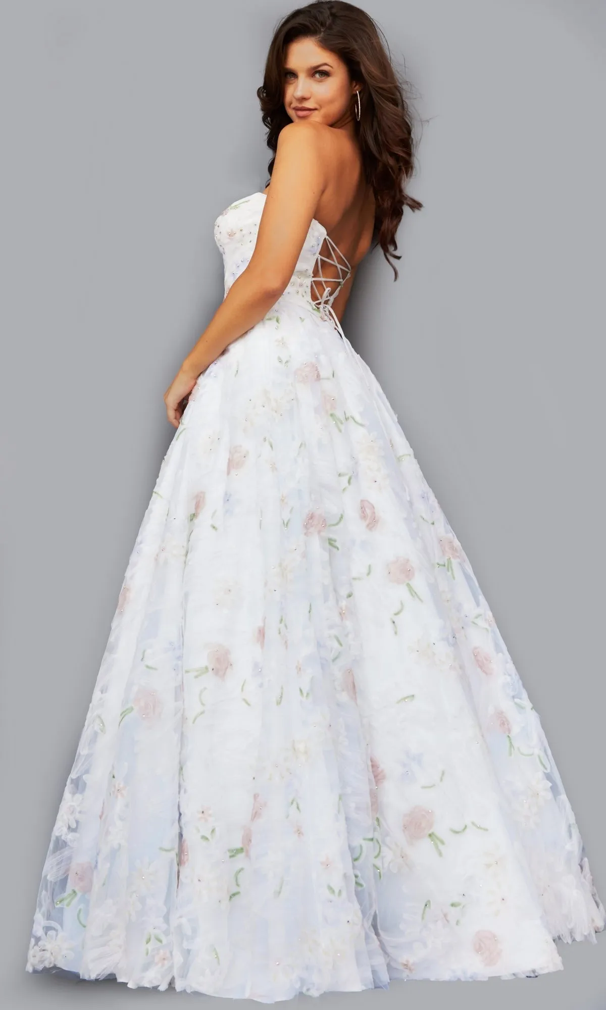 Jovani Strapless Long White Floral Prom Gown 07966 sold by PromGirl product image thumbnail 2