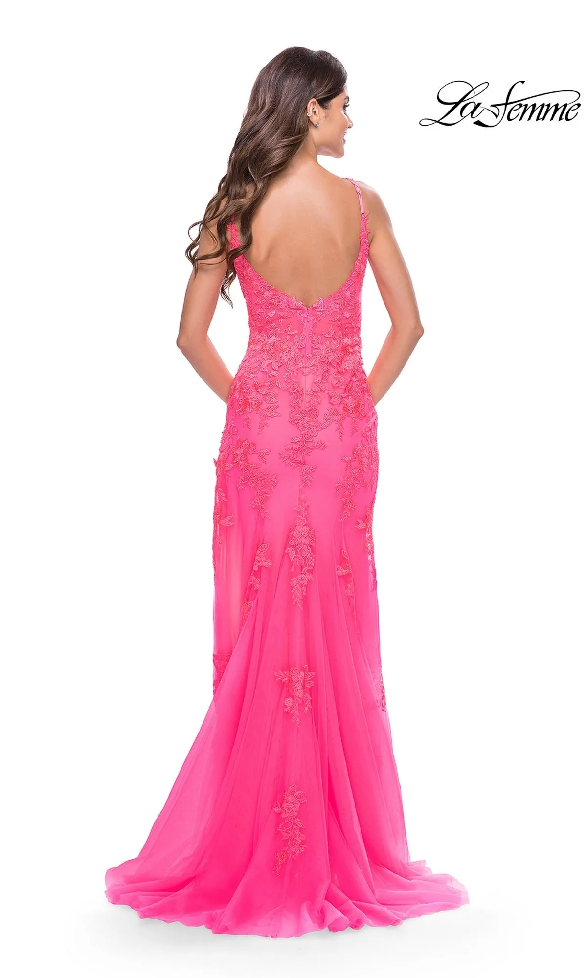 Sheer-Bodice La Femme Long Lace Prom Dress 31125 sold by PromGirl product image thumbnail 2