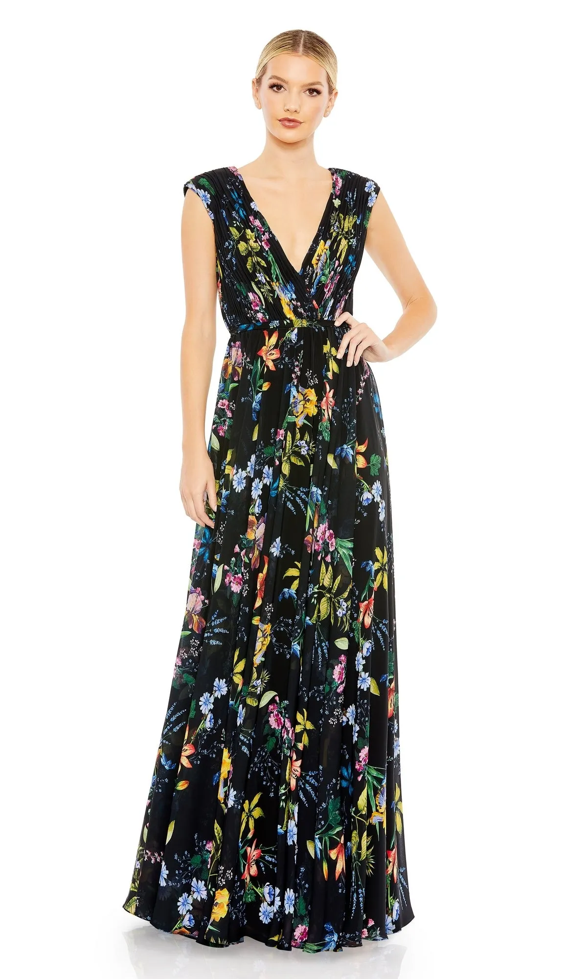 Long Floral-Print Formal Dress: Mac Duggal 55829 sold by PromGirl