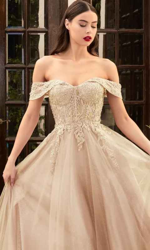 Sheer-Bodice Long Glitter Prom Ball Gown CD961 sold by PromGirl