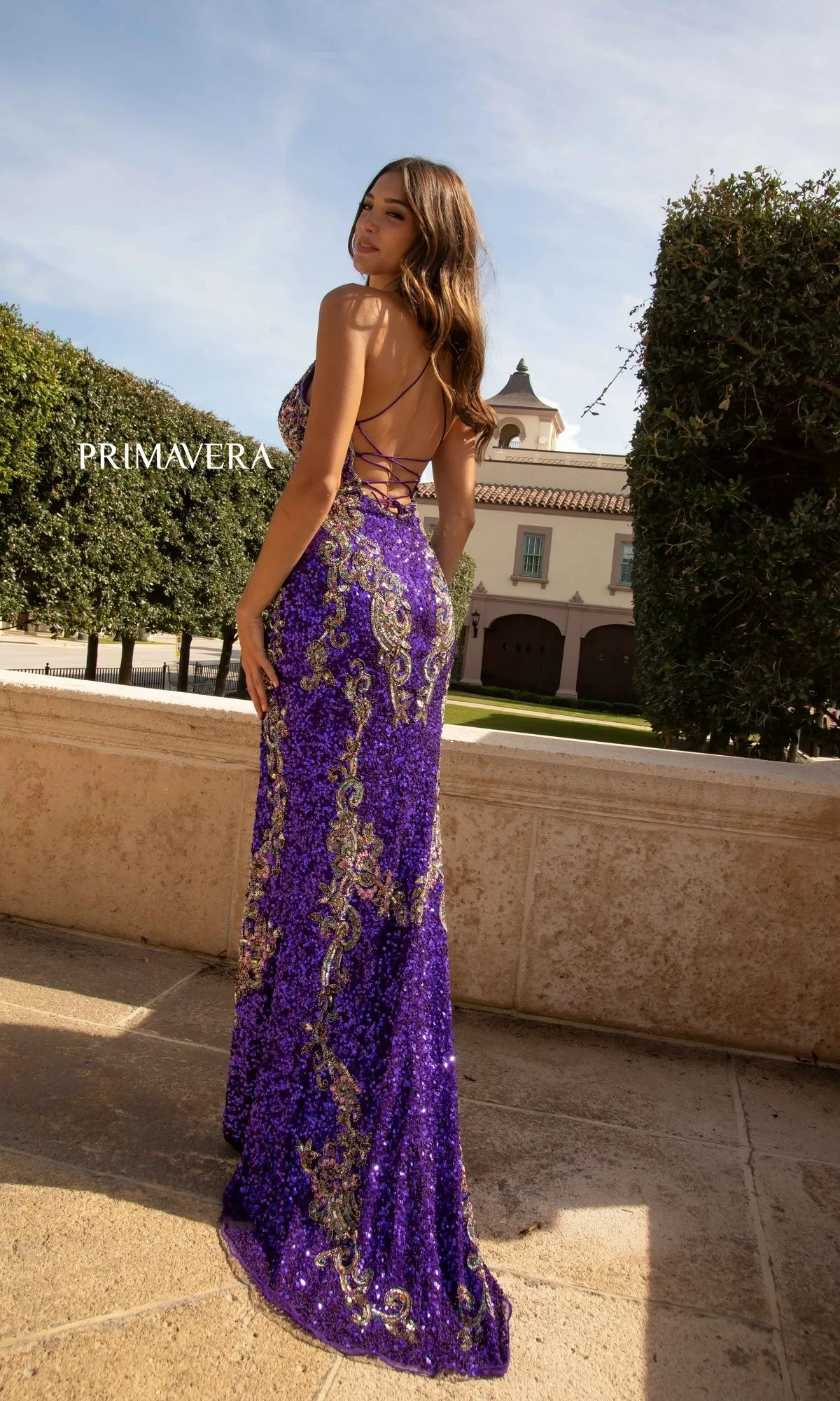 V-Neck Sequin Long Prom Gown with Lace-Up Back sold by PromGirl product image thumbnail 2