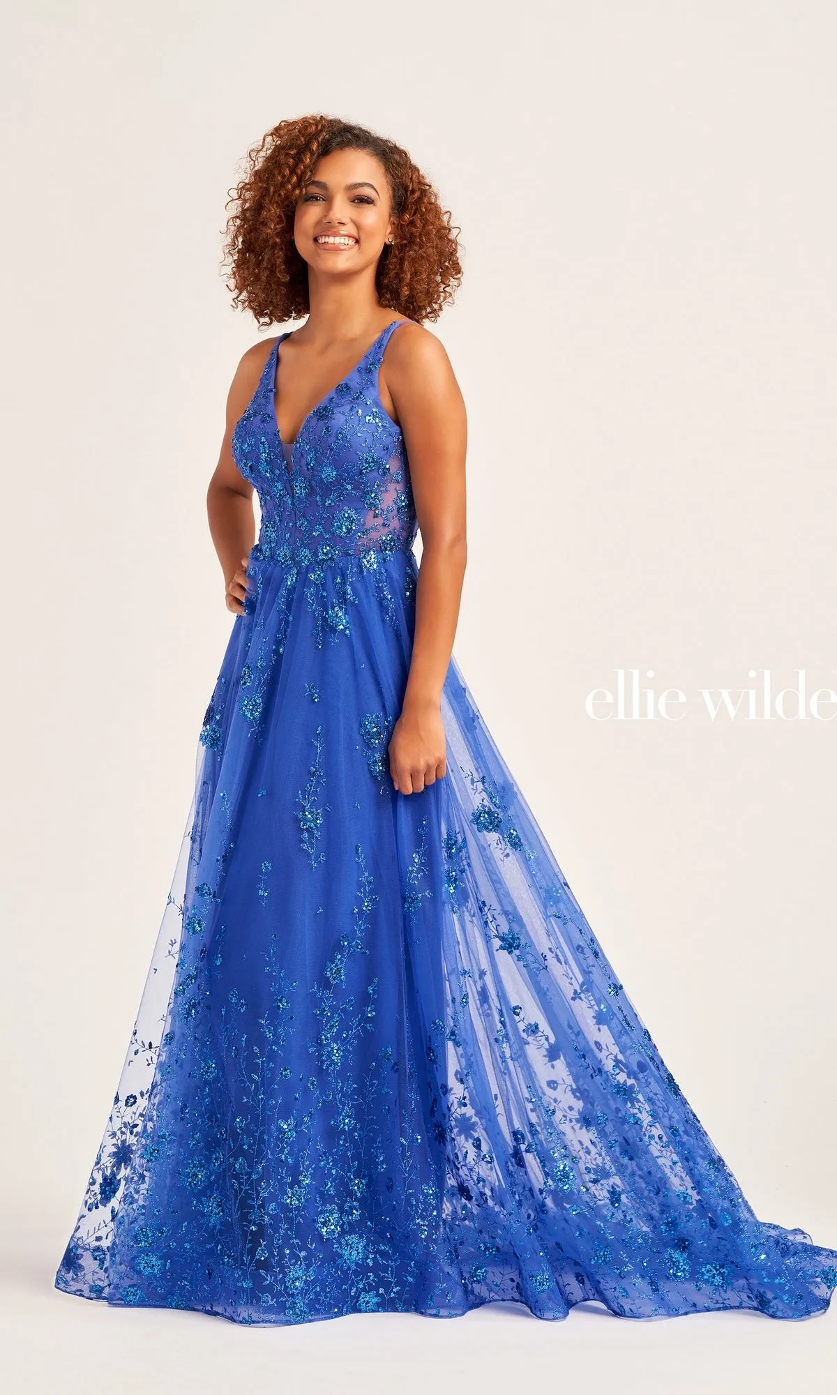 Glitter Ellie Wilde Long A-Line Prom Dress EW35105 sold by PromGirl product image thumbnail 3