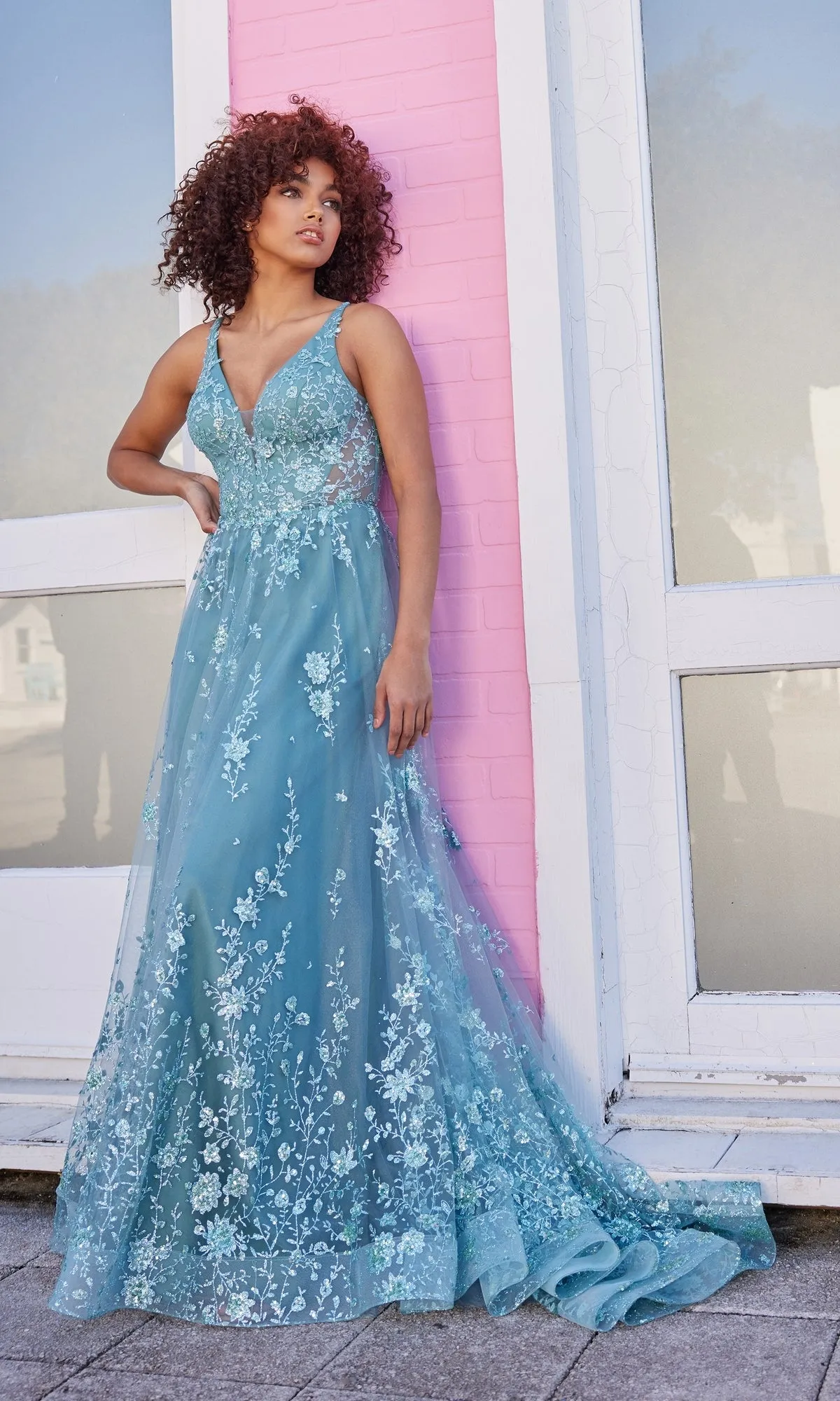 Glitter Ellie Wilde Long A-Line Prom Dress EW35105 sold by PromGirl