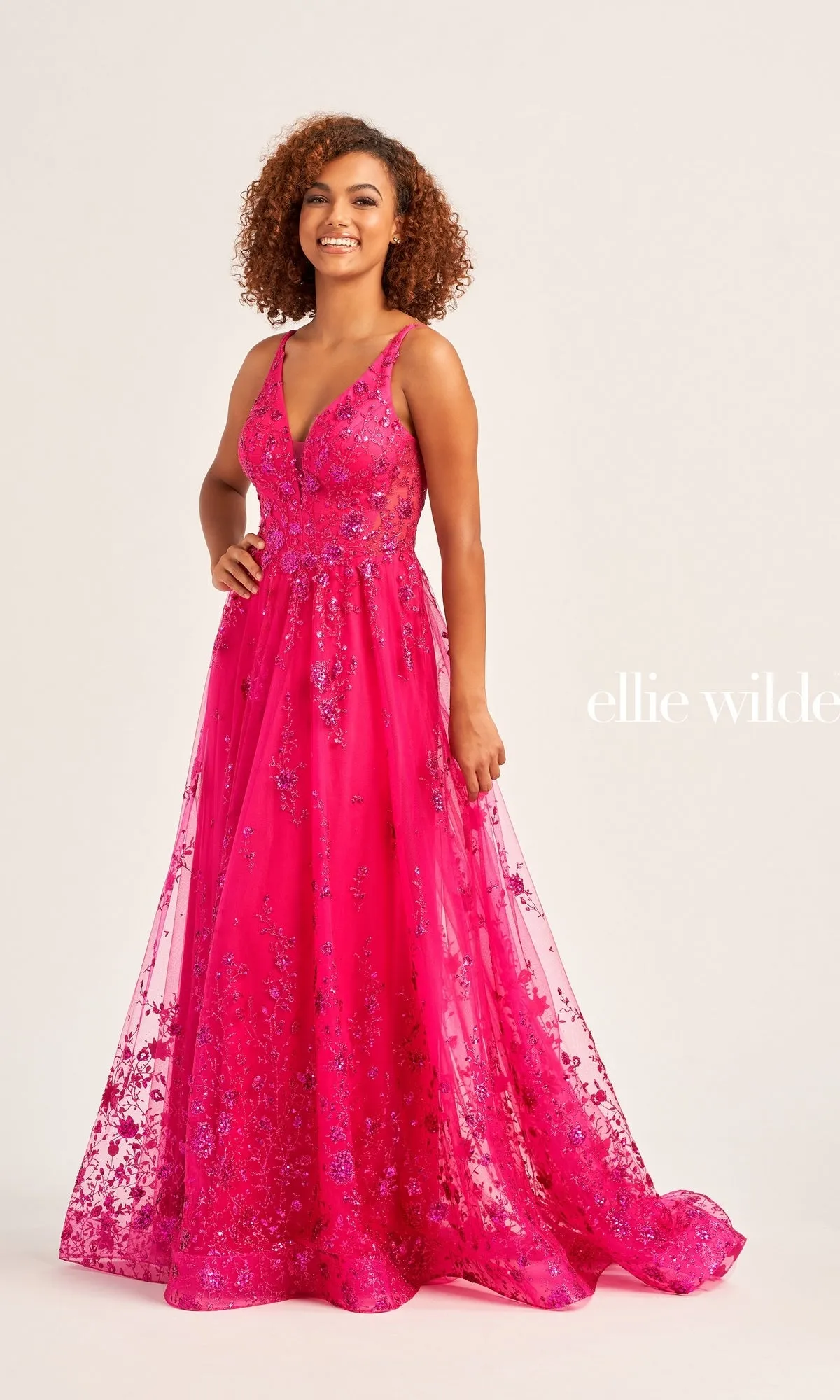 Glitter Ellie Wilde Long A-Line Prom Dress EW35105 sold by PromGirl product image thumbnail 5