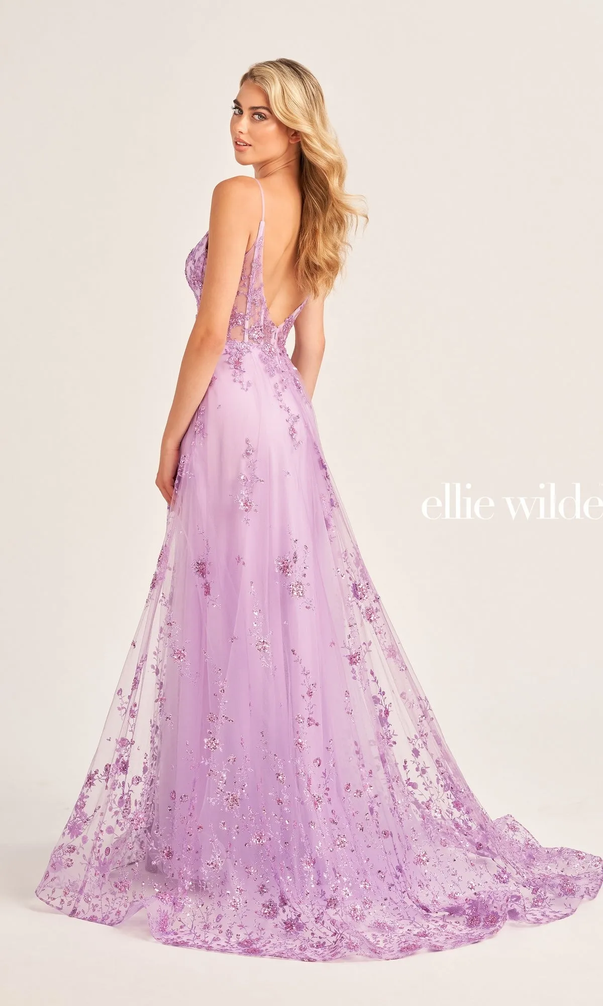 Glitter Ellie Wilde Long A-Line Prom Dress EW35105 sold by PromGirl product image thumbnail 2