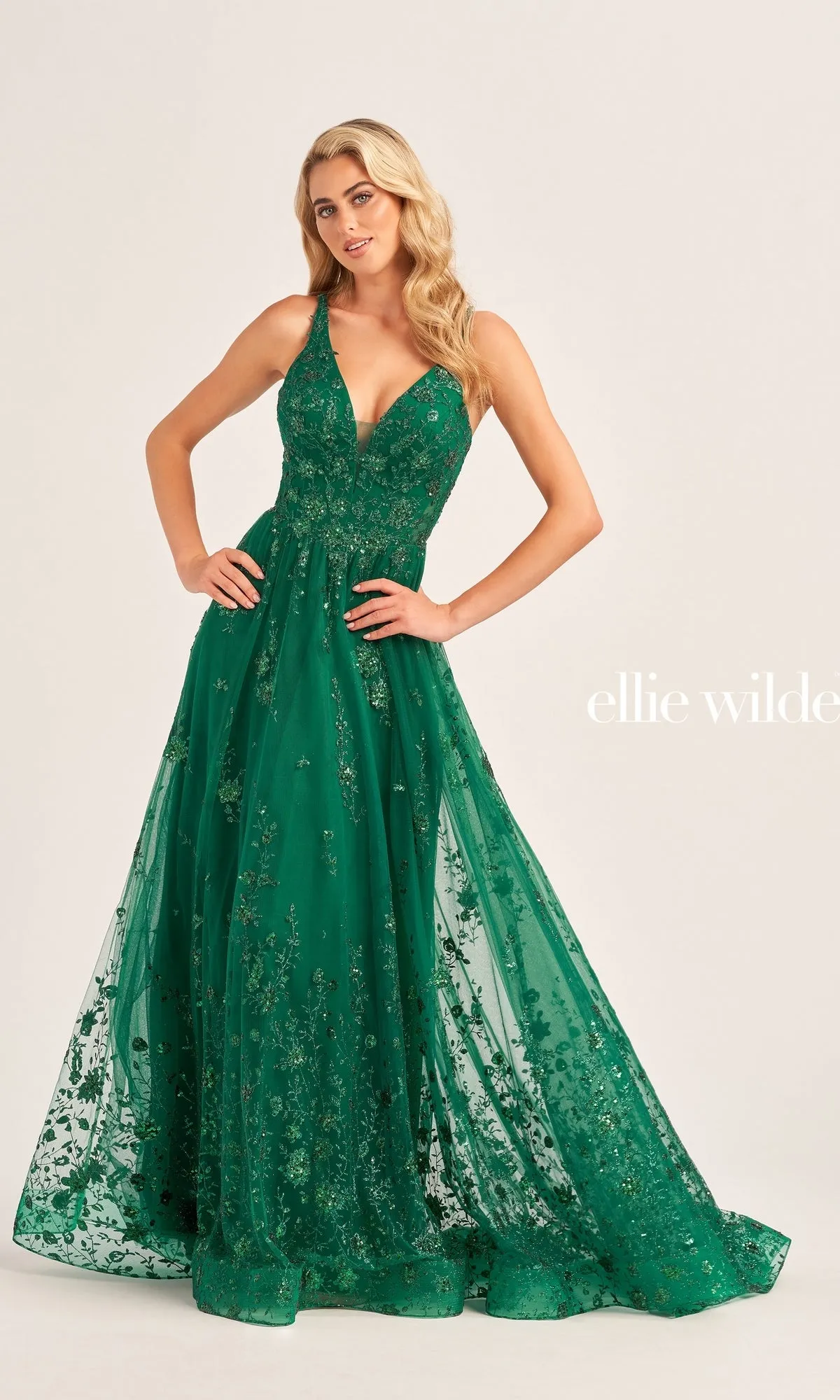 Glitter Ellie Wilde Long A-Line Prom Dress EW35105 sold by PromGirl product image thumbnail 4
