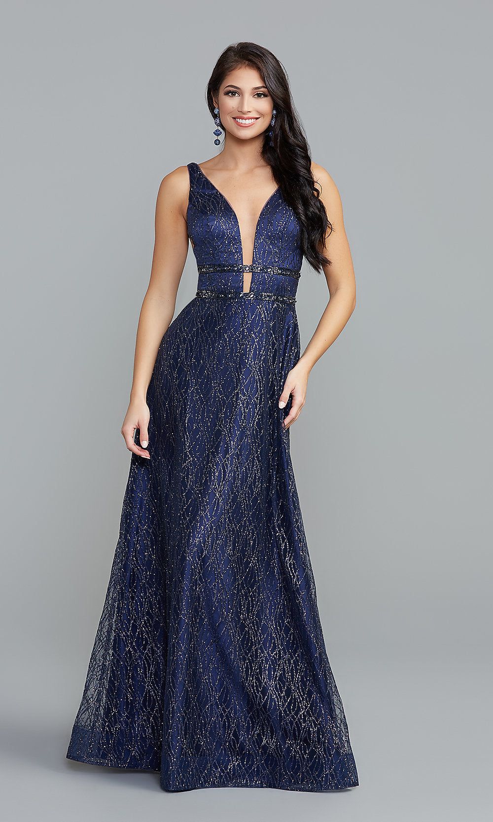 PromGirl Sparkly Long Prom Dress with Deep V-Neck sold by PromGirl product image thumbnail 3