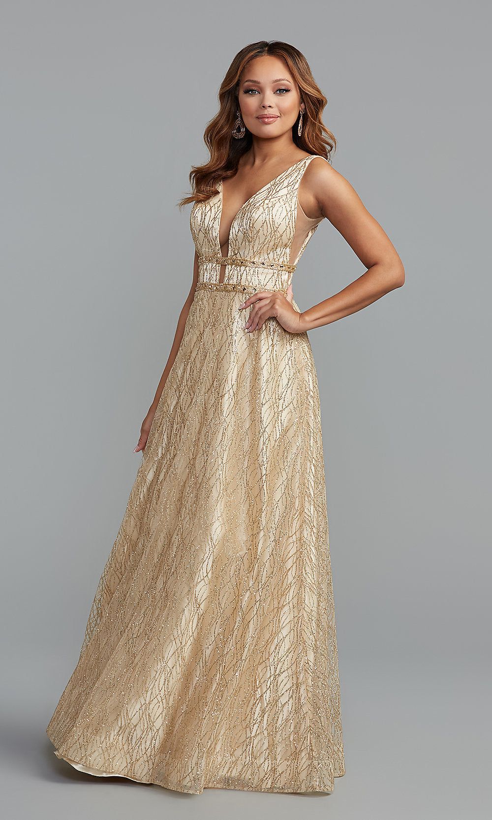 PromGirl Sparkly Long Prom Dress with Deep V-Neck sold by PromGirl product image thumbnail 5