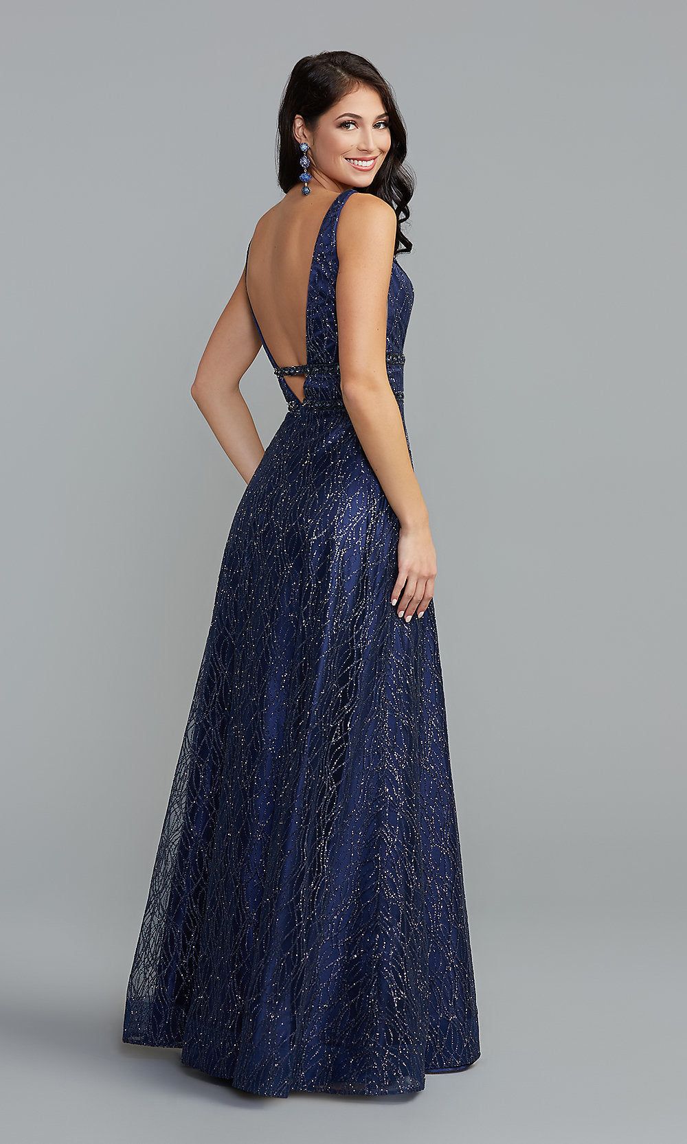 PromGirl Sparkly Long Prom Dress with Deep V-Neck sold by PromGirl product image thumbnail 4