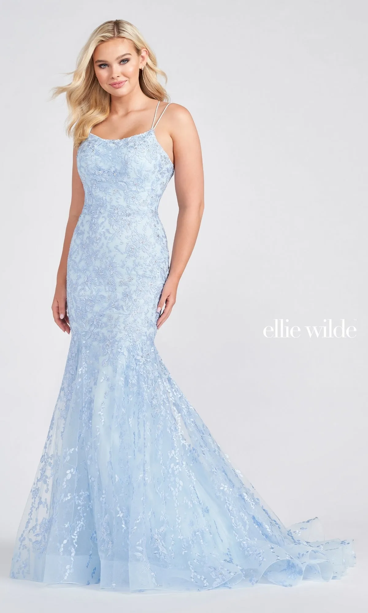 Long Lace Mermaid Prom Dress with Strappy Back sold by PromGirl