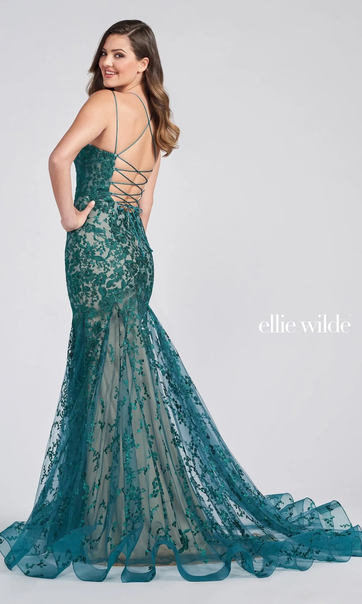 Long Lace Mermaid Prom Dress with Strappy Back sold by PromGirl product image thumbnail 2