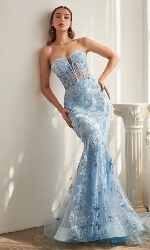 Butterfly-Print Strapless Mermaid Prom Dress CB099 sold by PromGirl