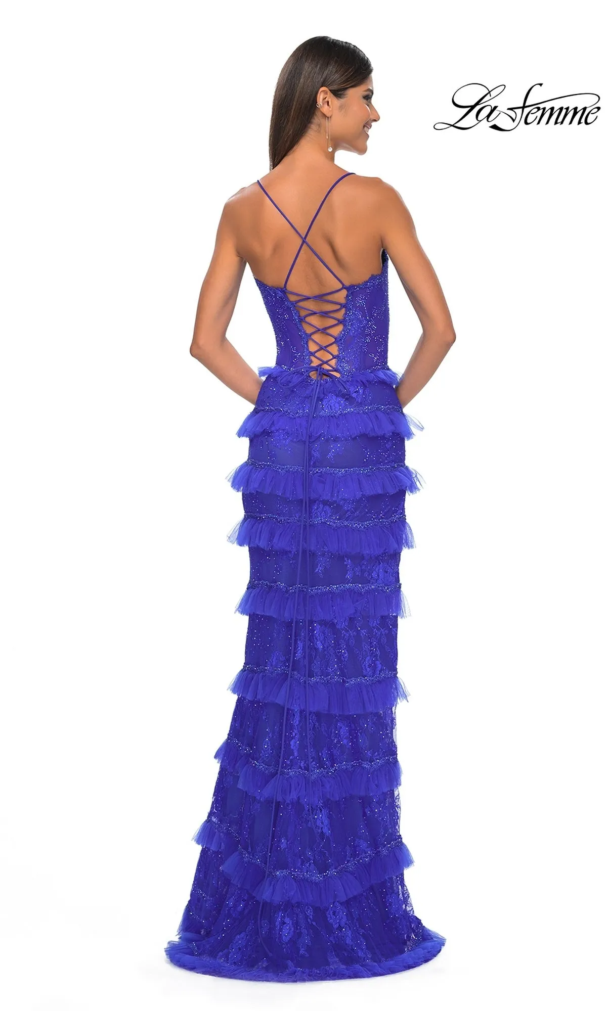 Ruffled Long Beaded-Lace Prom Dress: La Femme 32442 sold by PromGirl product image thumbnail 2