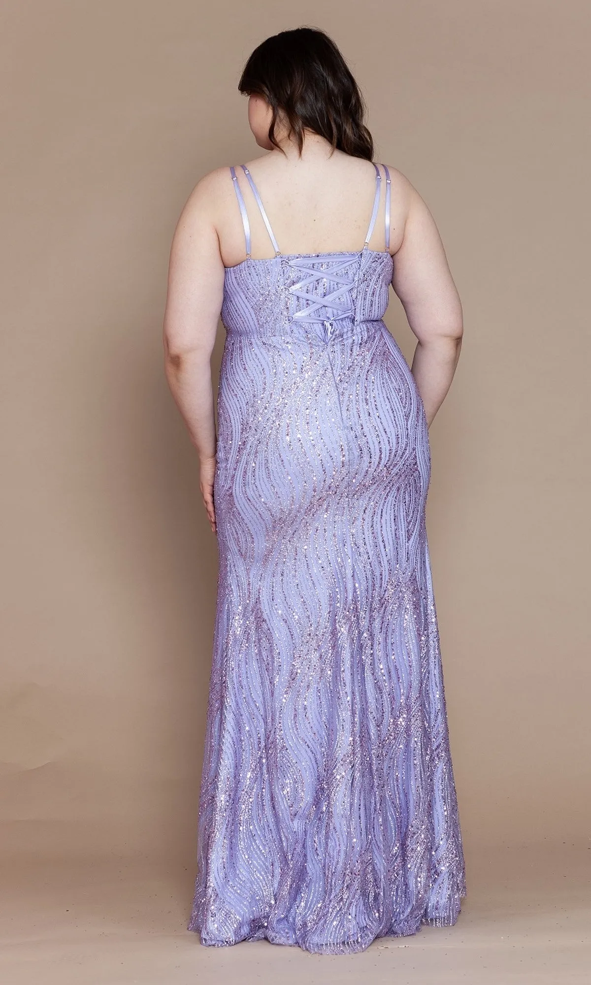 V-Neck Plus-Size Long Glitter Prom Dress W1156 sold by PromGirl product image thumbnail 2