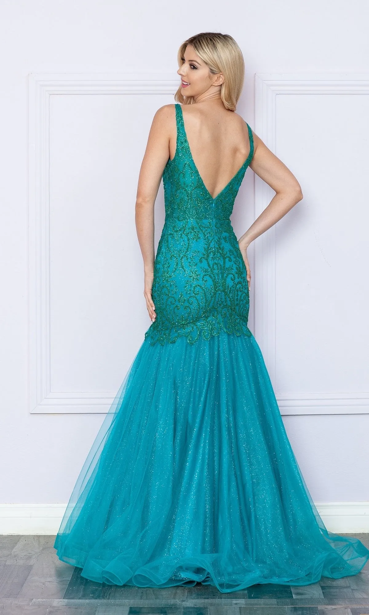 Low V-Neck Long Glitter Mermaid Prom Dress 9388 sold by PromGirl product image thumbnail 2