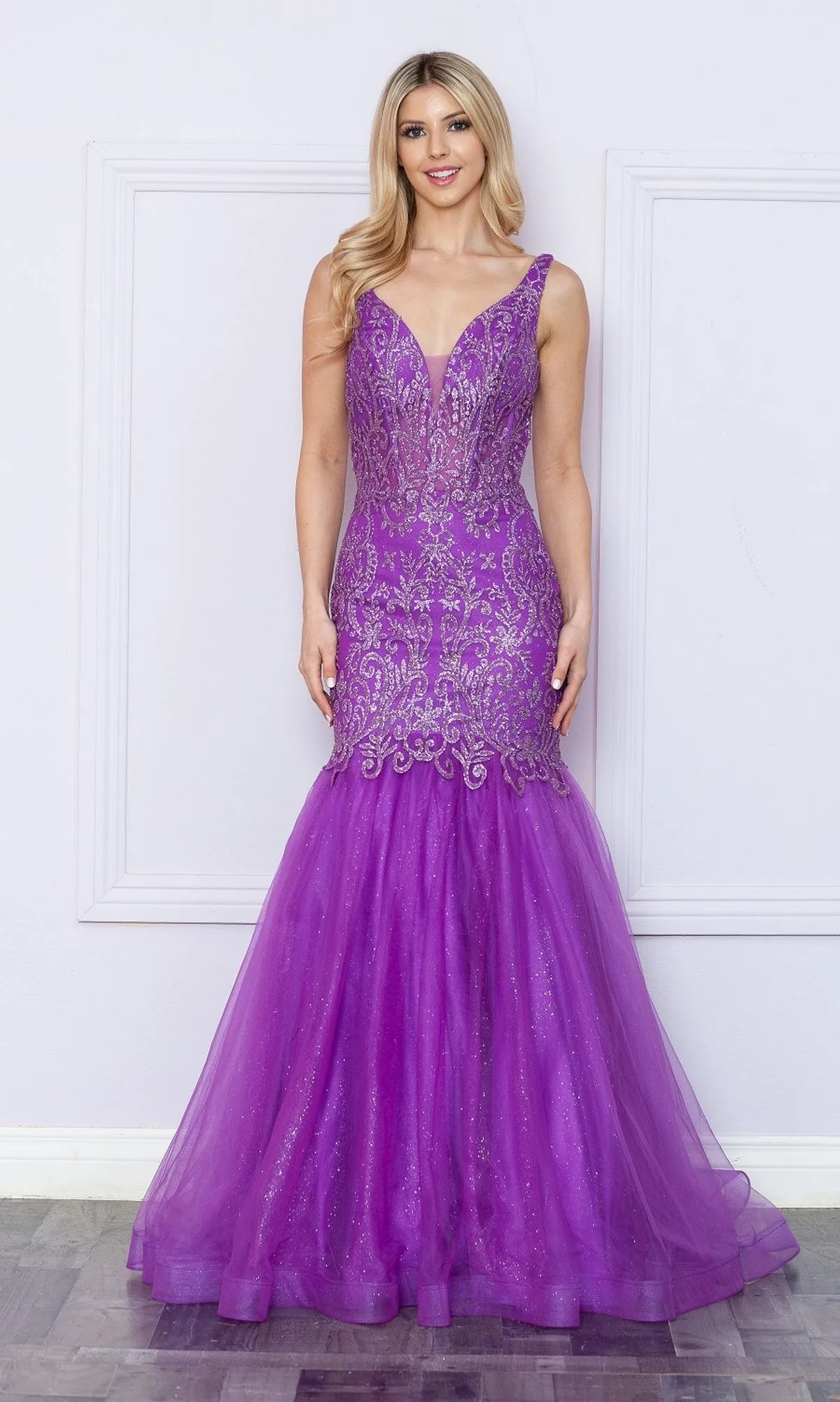Low V-Neck Long Glitter Mermaid Prom Dress 9388 sold by PromGirl product image thumbnail 4