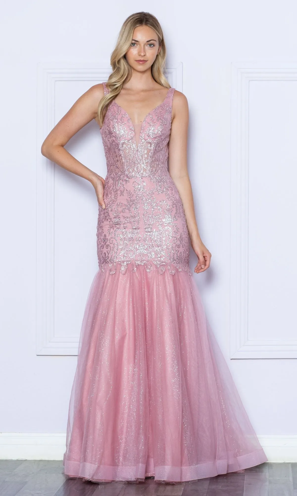 Low V-Neck Long Glitter Mermaid Prom Dress 9388 sold by PromGirl product image thumbnail 3
