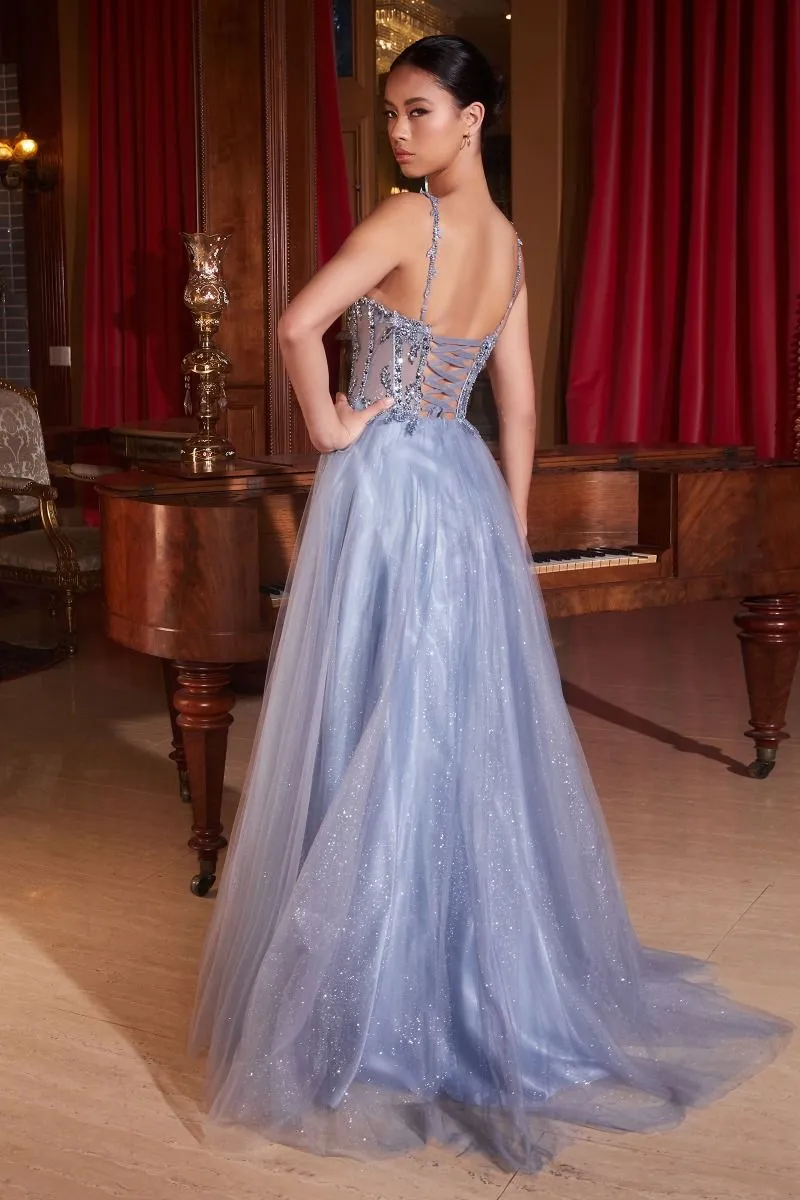 Glitter-Tulle Long Prom Dress: Ladivine CD0234 sold by PromGirl product image thumbnail 2