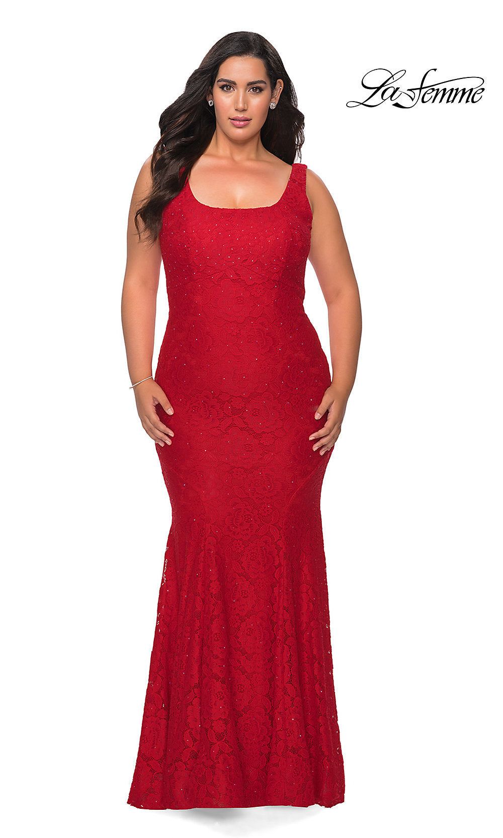 Beaded-Lace Plus-Size Long La Femme Formal Dress sold by PromGirl product image thumbnail 3