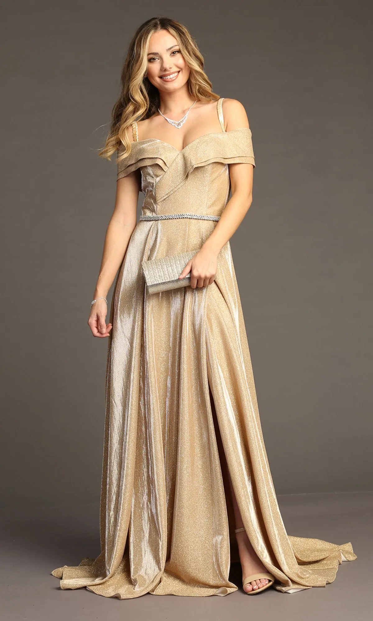Off-Shoulder Long Glitter Prom Dress: Chicas J008 sold by PromGirl product image thumbnail 3