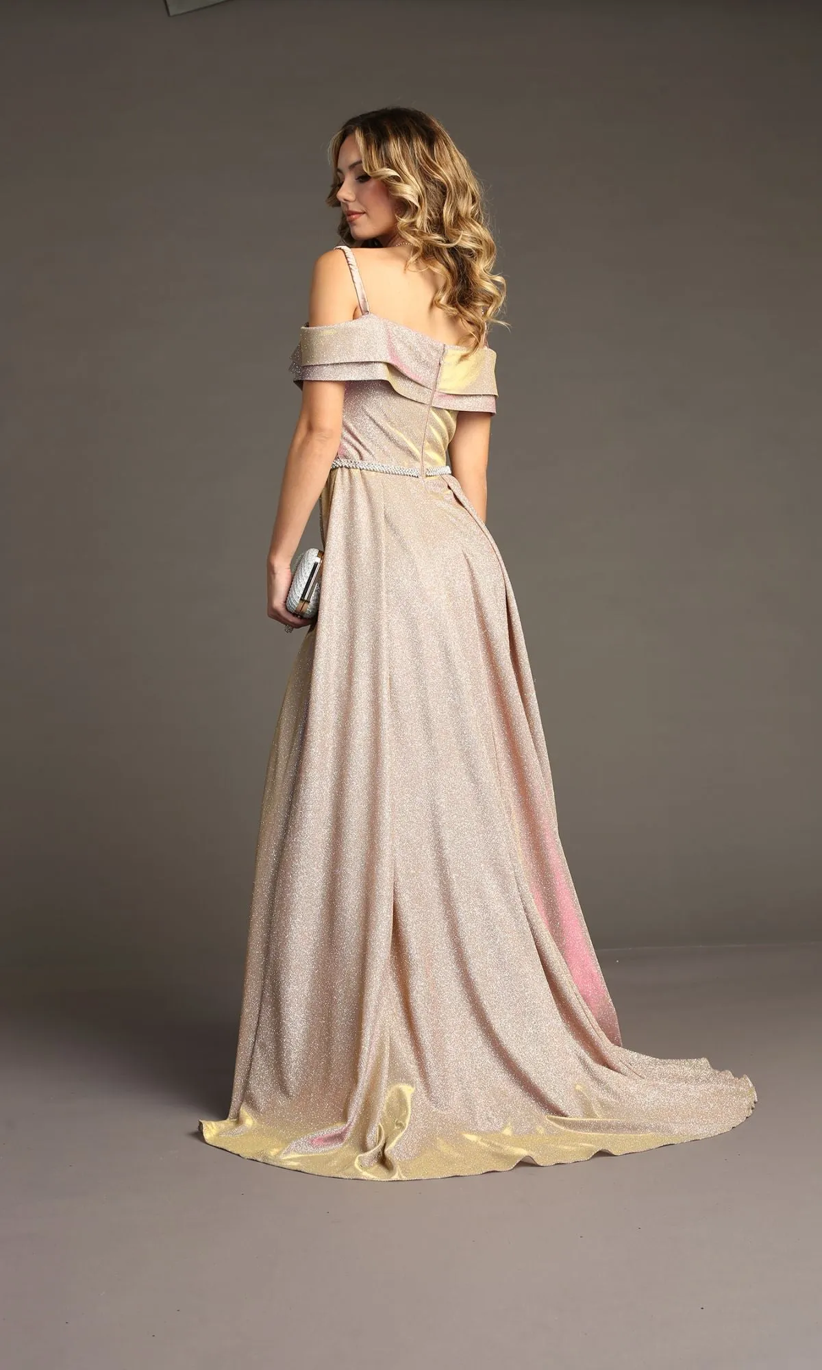 Off-Shoulder Long Glitter Prom Dress: Chicas J008 sold by PromGirl product image thumbnail 2