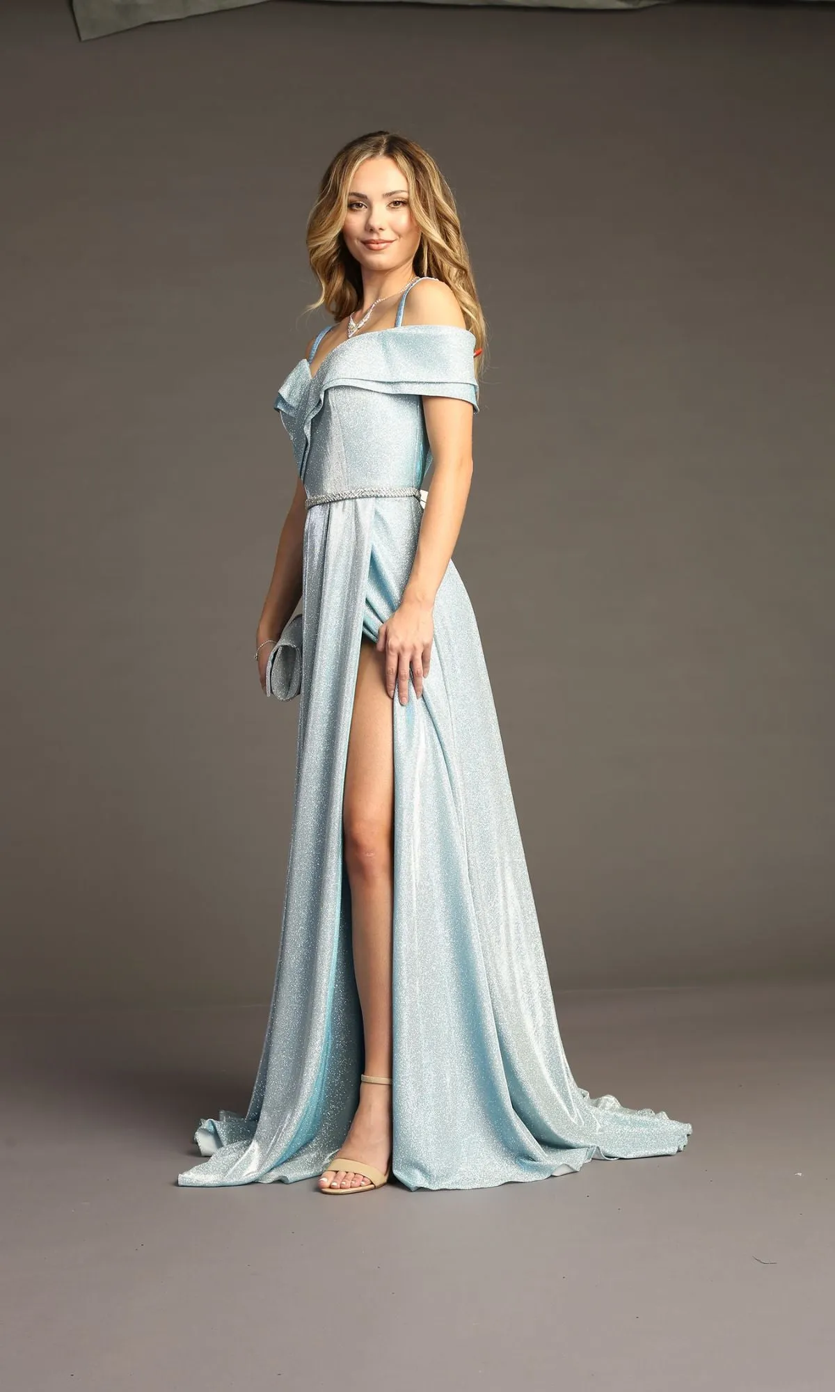Off-Shoulder Long Glitter Prom Dress: Chicas J008 sold by PromGirl product image thumbnail 5