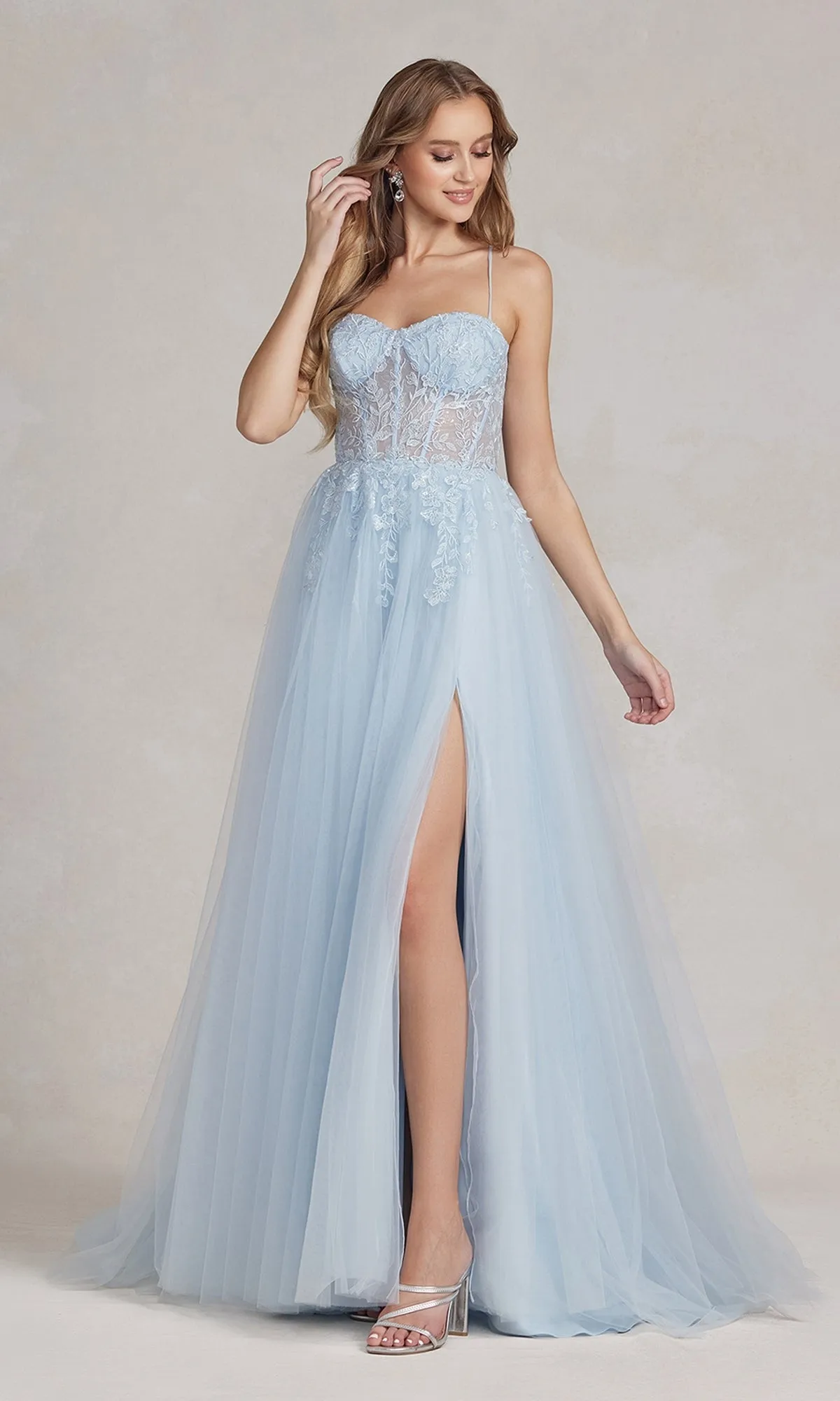 Corset-Bodice Long Pastel Prom Dress sold by PromGirl