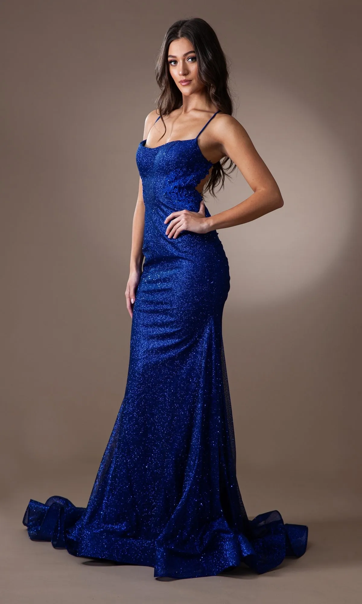 Lace-Sides Long Glitter Mermaid Prom Dress TM1014 sold by PromGirl