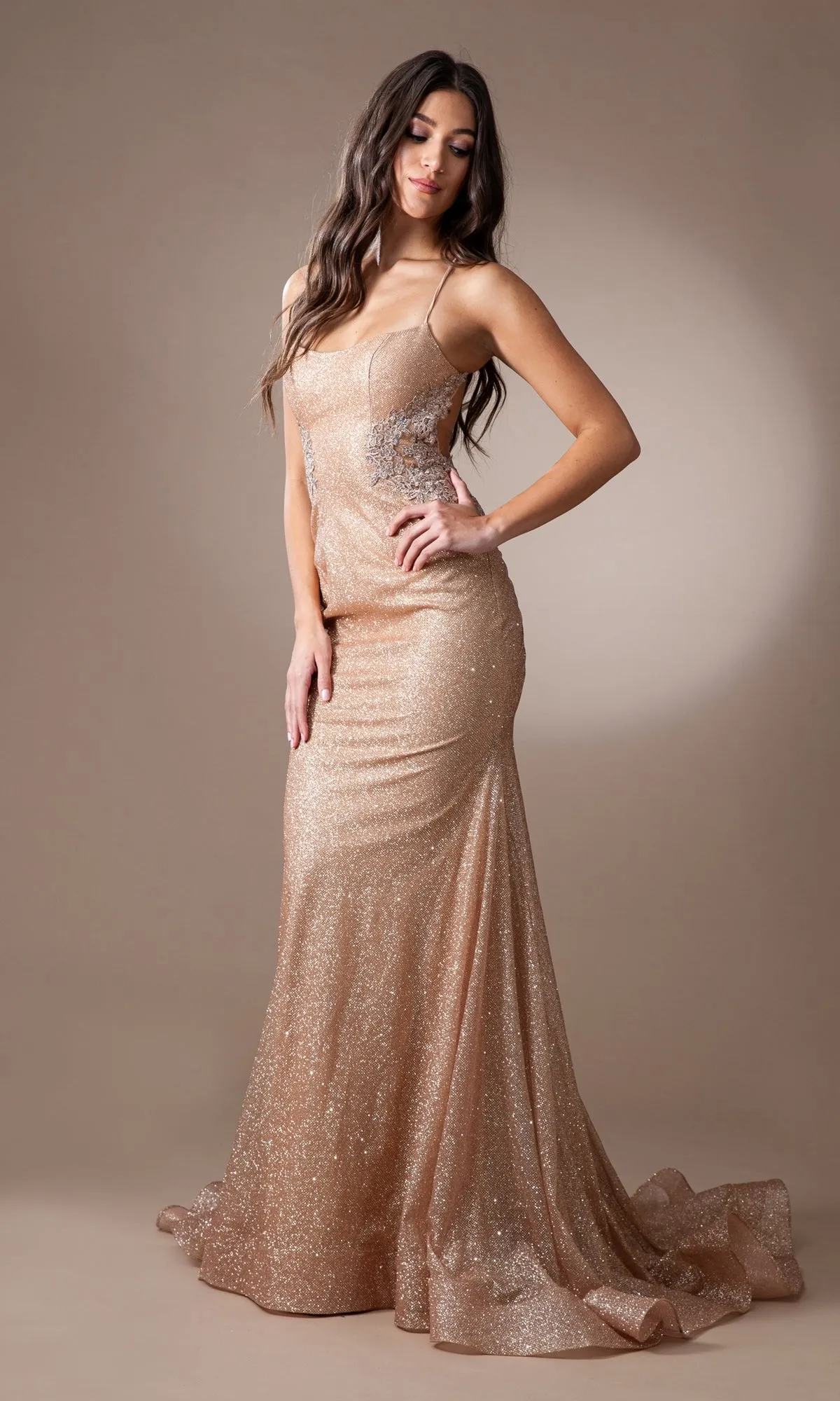Lace-Sides Long Glitter Mermaid Prom Dress TM1014 sold by PromGirl product image thumbnail 3